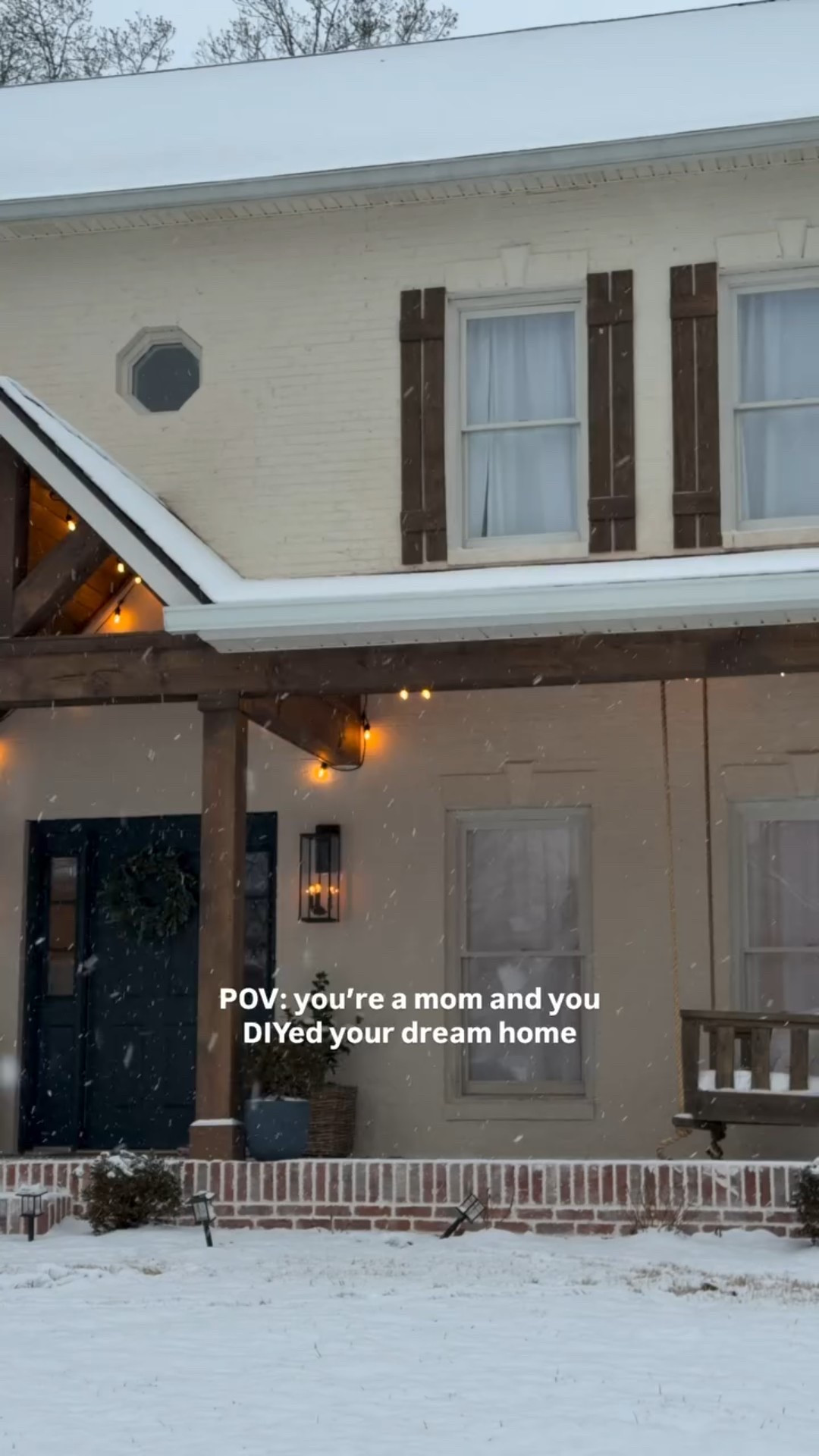 I dreamed out having a white brick home with a front porch for years. Last summer it all came together. Playing in our front yard while it snows for the first time is giving me all the feels! ❄️✨🏡

Check out stories today to see what this looked like just one year ago 🥹

#homeexterior #fixerupper #frontporch
