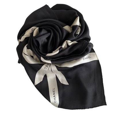 Chanel Scarf Large Black White Ribbon Pattern Silk | eBay US