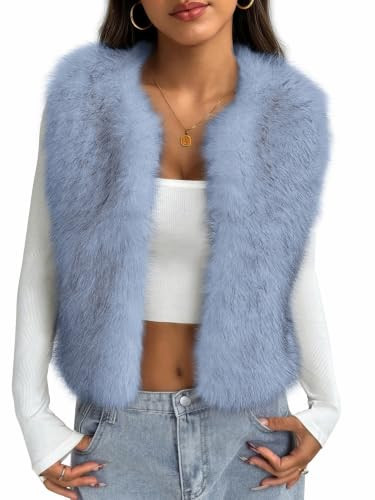 BTFBM Faux Fur Vest Women Fall Fashion 2026 Winter Clothing,Blue,M | Amazon (US)