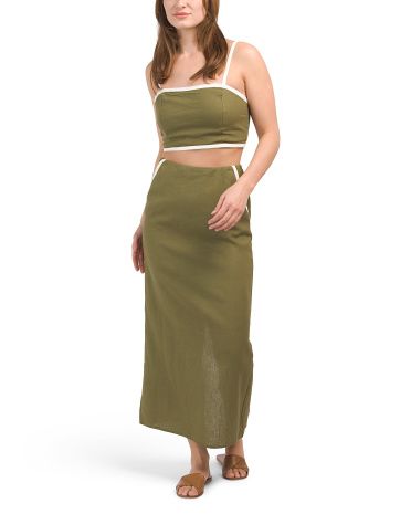 Linen Blend Tipped Bralette And Skirt Set | TJ Maxx