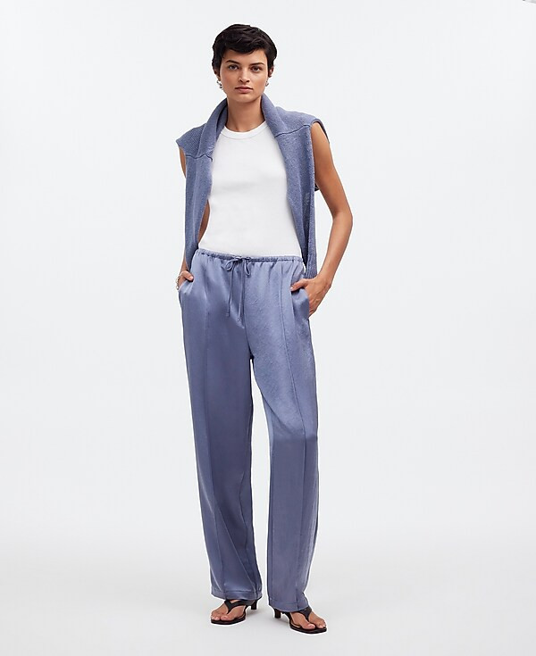 Pintucked Slim Pull-On Pants in Satin | Madewell | Madewell