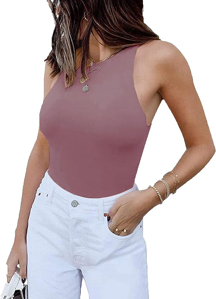 jonivey Women's Sleeveless Halter Racerback Fitted Tank Clubwear One Piece Bodysuit | Amazon (US)