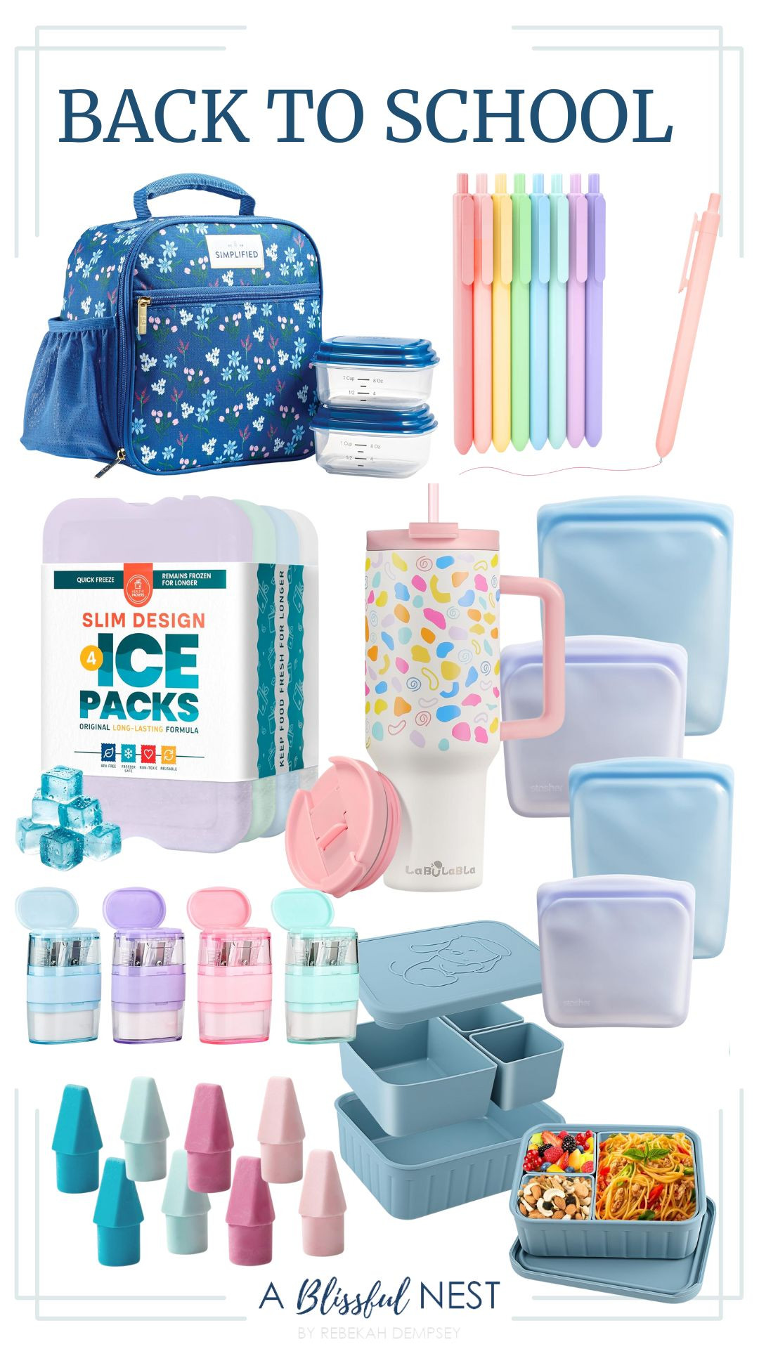 These back to school finds combine style, function, and everyday convenience. Shop now.

Tumbler with handle and straw lid, pencil eraser toppers, reusable food storage bags, bento lunch box, long lasting ice packs, colored retractable gel pens, manual pencil sharpener, and blue printed lunch bag. 

 #LTKKids
