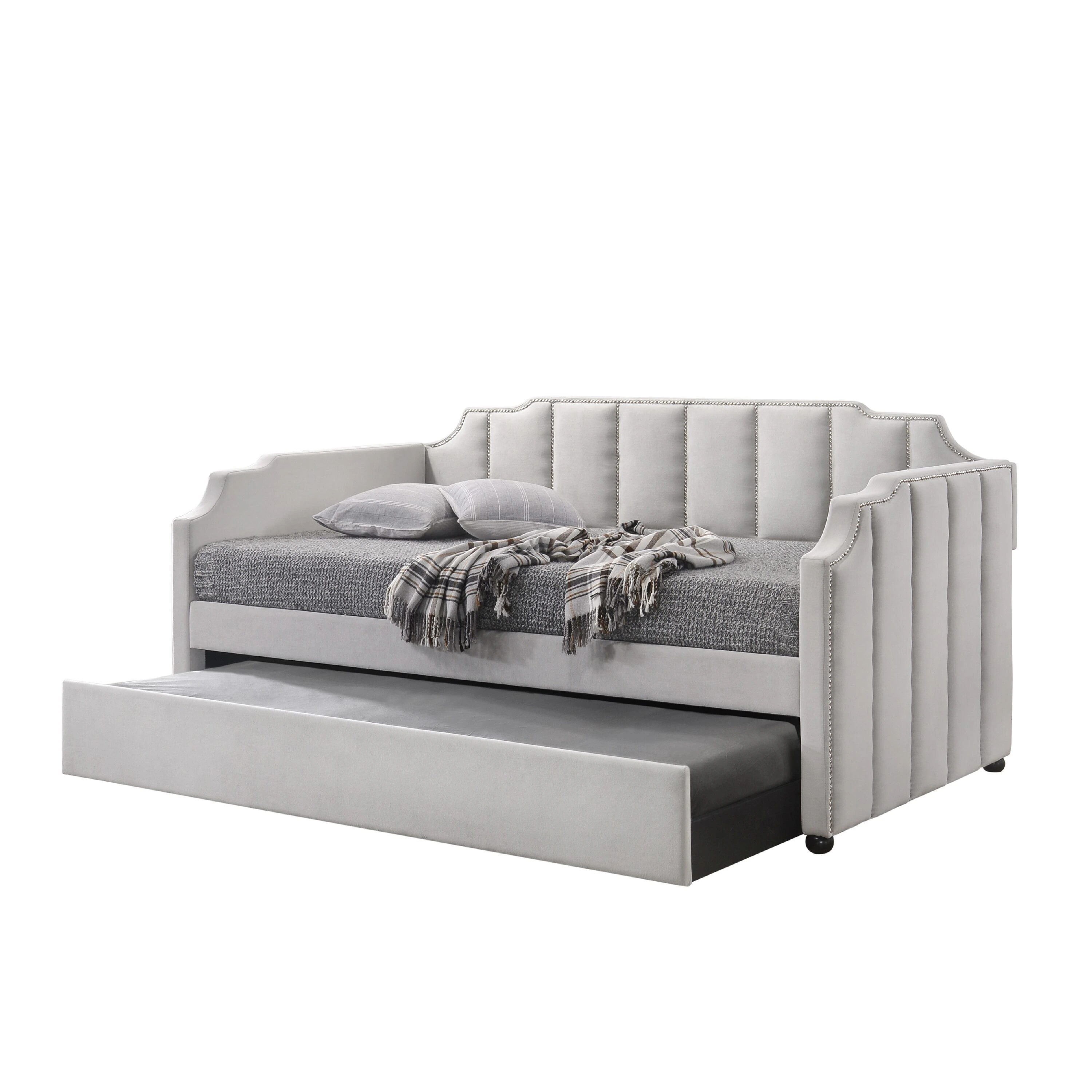 Benzara Gray Wooden Frame Twin Platform Bed with Channel Tufting and Nailhead Trim one_size | BM214913 | Lowe's