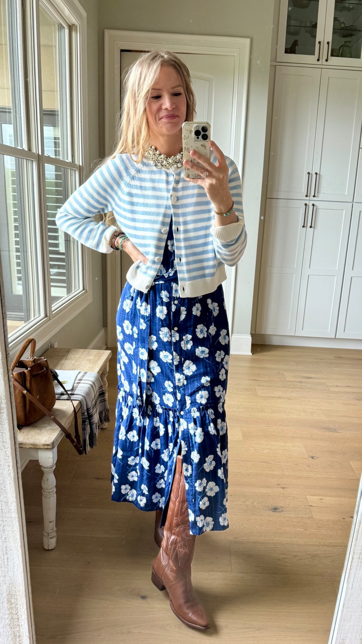 What I wore to church today.
Happy Easter!!🐰🩵

100 % Cotton cardigan - medium

Blue maxi dress - small
(Kohl’s clearance rack)

Tall cowboy boots - sized up 1/2 size



Western style. Church outfits. Western dress outfits. Suede bag. Suede crossbody bag. Tall boots outfits. Spring outfits. Cowboy boots outfits. 






#LTKOver40 #LTKootd #LTKTall