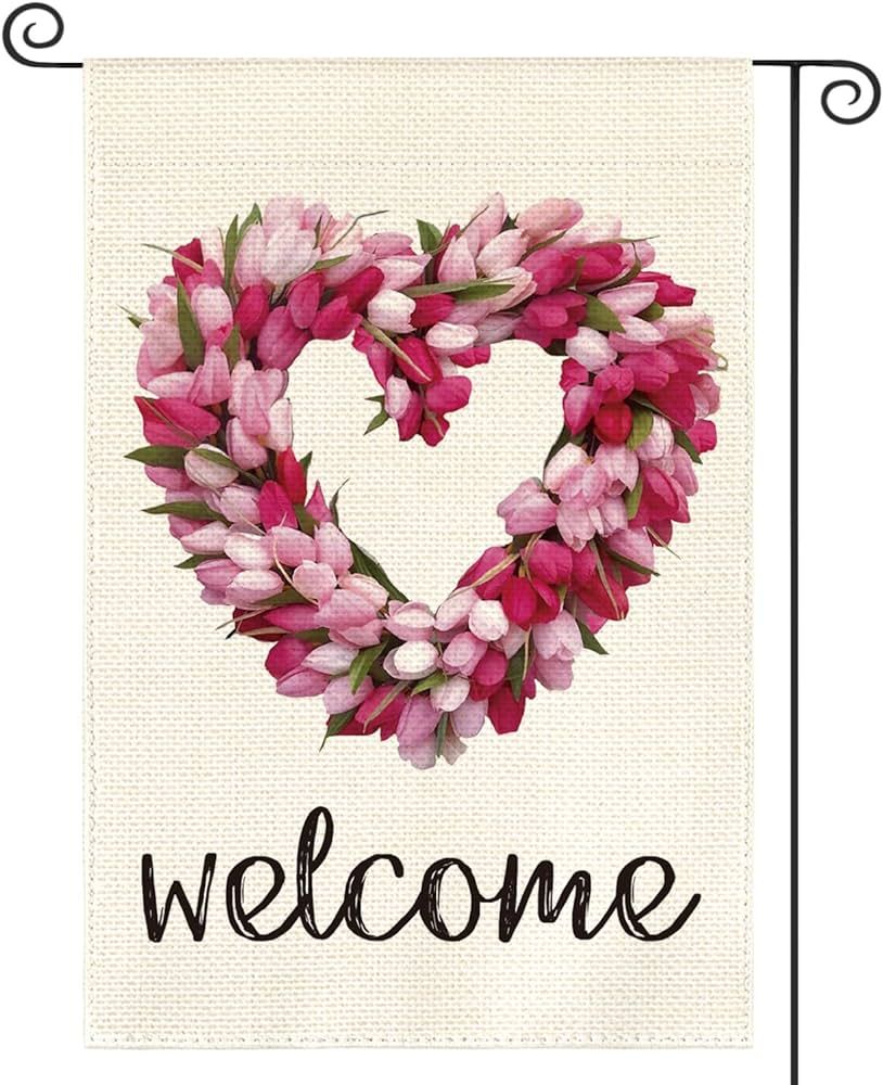 AVOIN colorlife Welcome Tulip Love Heart Valentines Day Garden Flag Outside Double Sided, Anniver... | Amazon (US)