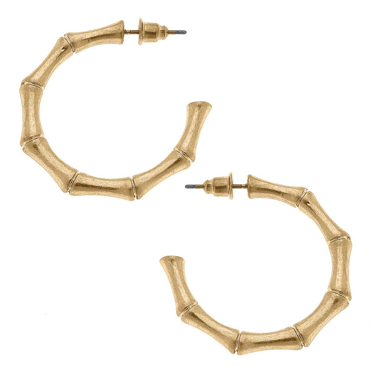 Mia Bamboo Statement Hoop Earrings in Worn Gold | CANVAS