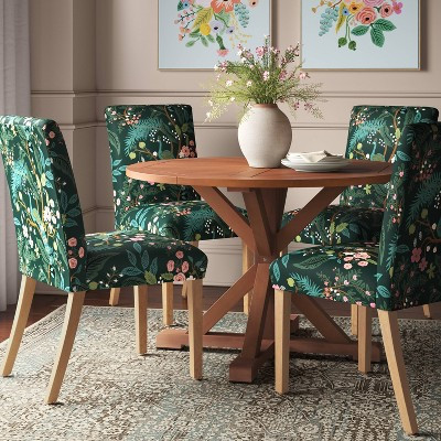 Rifle Paper Co. x Target Peacock Armless Dining Chair Assorted Greens: Cotton Upholstered, Pine Frame, Botanical Print | Target