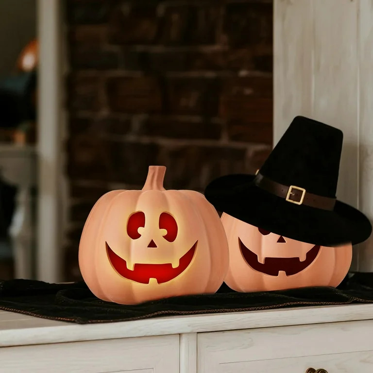 Halloween Clay Pumpkin Decoration, 7.8" Fall Jack O' Lantern Celebrations Harvest Tabletop Decor | Walmart (US)