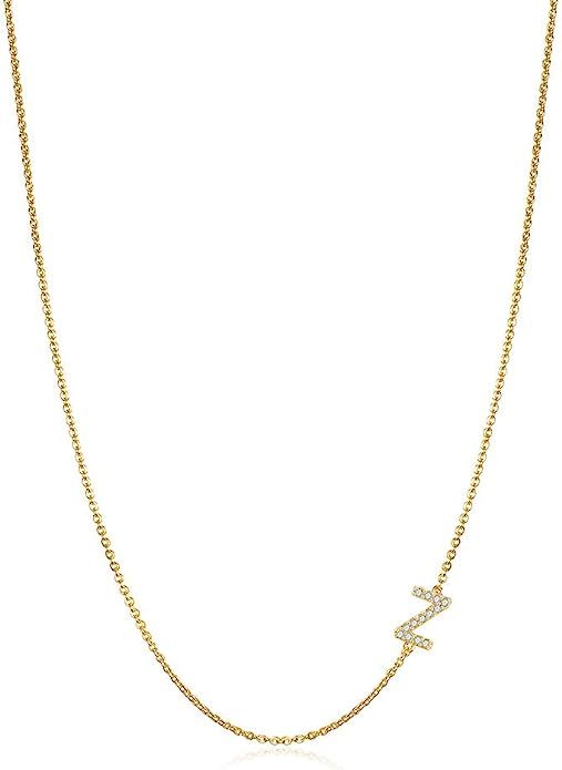 Hidepoo Sideways Initial Necklace for Women, 14k Gold Plated Dainty Cubic Zirconia Sideways Alpha... | Amazon (US)