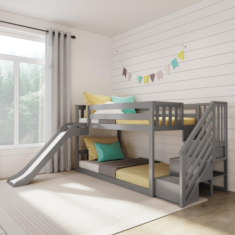 Twin Over Twin Low Bunk Bed With Easy Slide & Stairs | max & lily