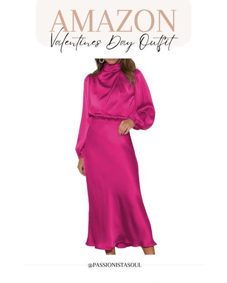 Pink Queen Women's Elegant Long Sleeve Satin Dress Mock Neck Elastic Waist Cocktail Party Wedding Guest Midi Dresses #pinkdress #pinkoutfit #valentinesdayoutfit 

#LTKMostLoved #LTKstyletip