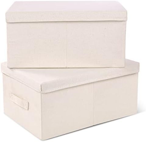 Storage Bin 2 Pack, Large Storage Bins with Lids, Vailando Decorative Storage Boxes Fabric Cotton... | Amazon (US)