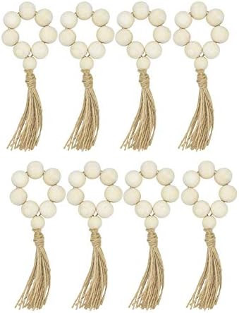 ZTie Set of 8 Farmhouse Beaded Wood Napkin Rings with Tassels Housewarming Gift Table Setting Wed... | Amazon (US)