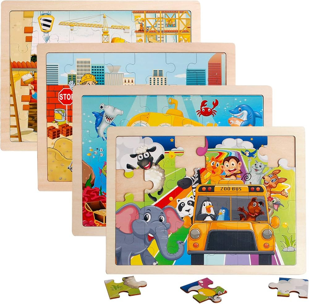 Amazon.com: 4 Packs 24 PCs Jigsaw Puzzles for Kids Preschool Educational Brain Teaser Boards Toys... | Amazon (US)
