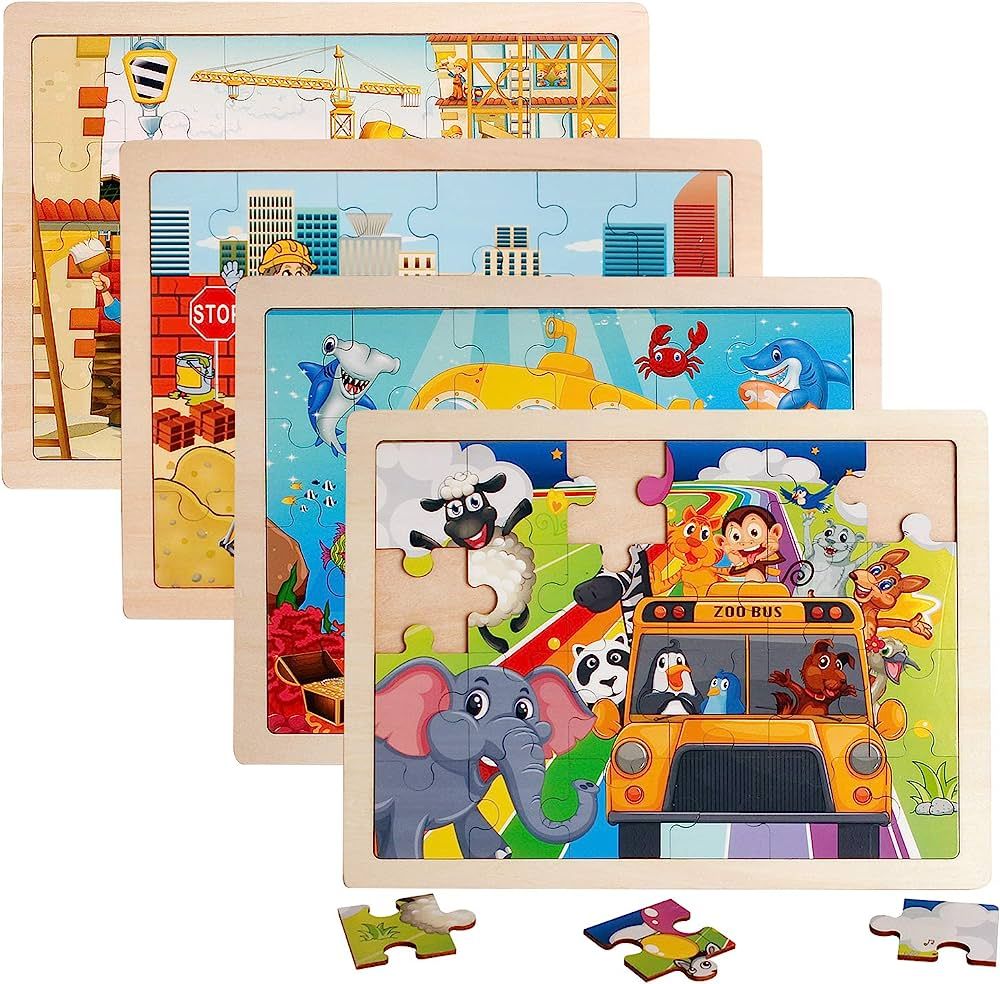 Amazon.com: 4 Packs 24 PCs Jigsaw Puzzles for Kids Preschool Educational Brain Teaser Boards Toys... | Amazon (US)