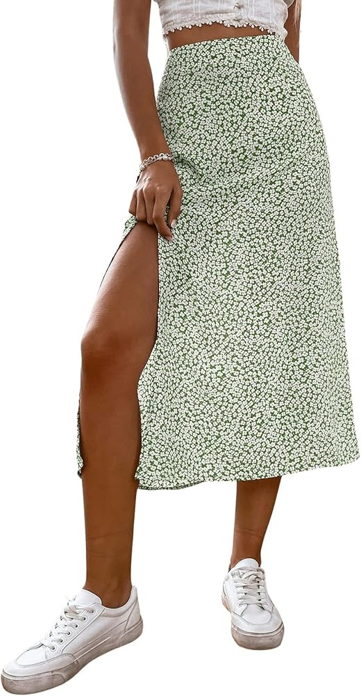 SOLY HUX Women's High Waist Silk Satin Flared A Line Midi Skirt | Amazon (US)