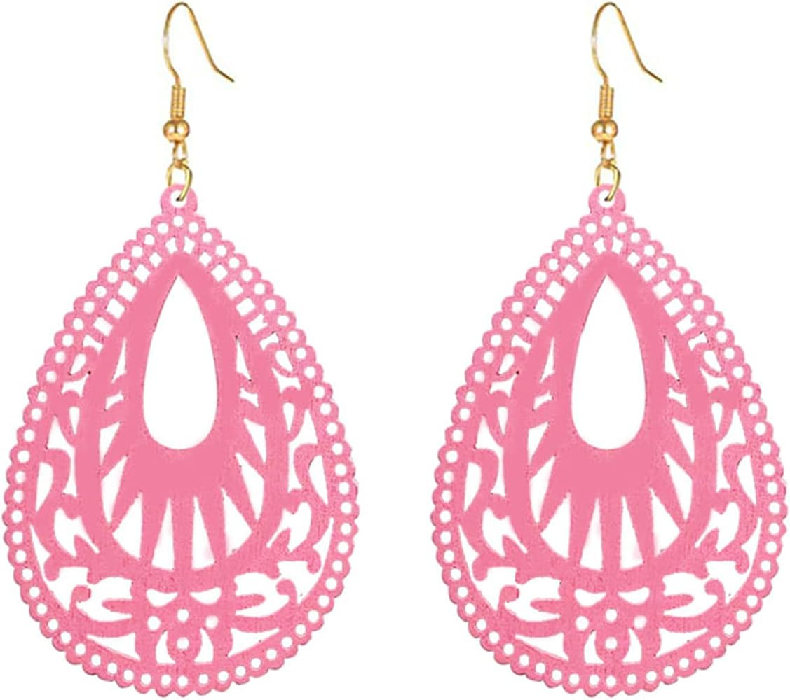 MALOYANVE Bohemian Wood Earrings for Women Handmade Natural Retro Lightweight Teardrop Geometric ... | Amazon (US)