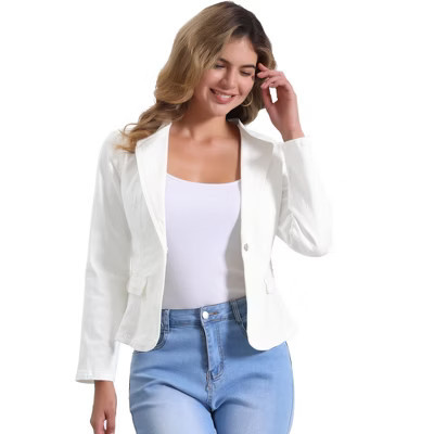 INSPIRE CHIC Women's Denim Lapel Collar Long Sleeve One Button Work Jacket X-Small Beige | Target