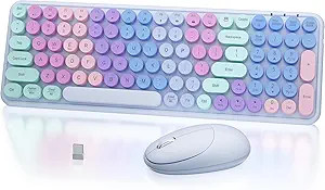 Rainbow Colorful Keyboard and Mouse Combo, Wireless Gradient Color Retro Round Keycaps Keyboard a... | Amazon (US)