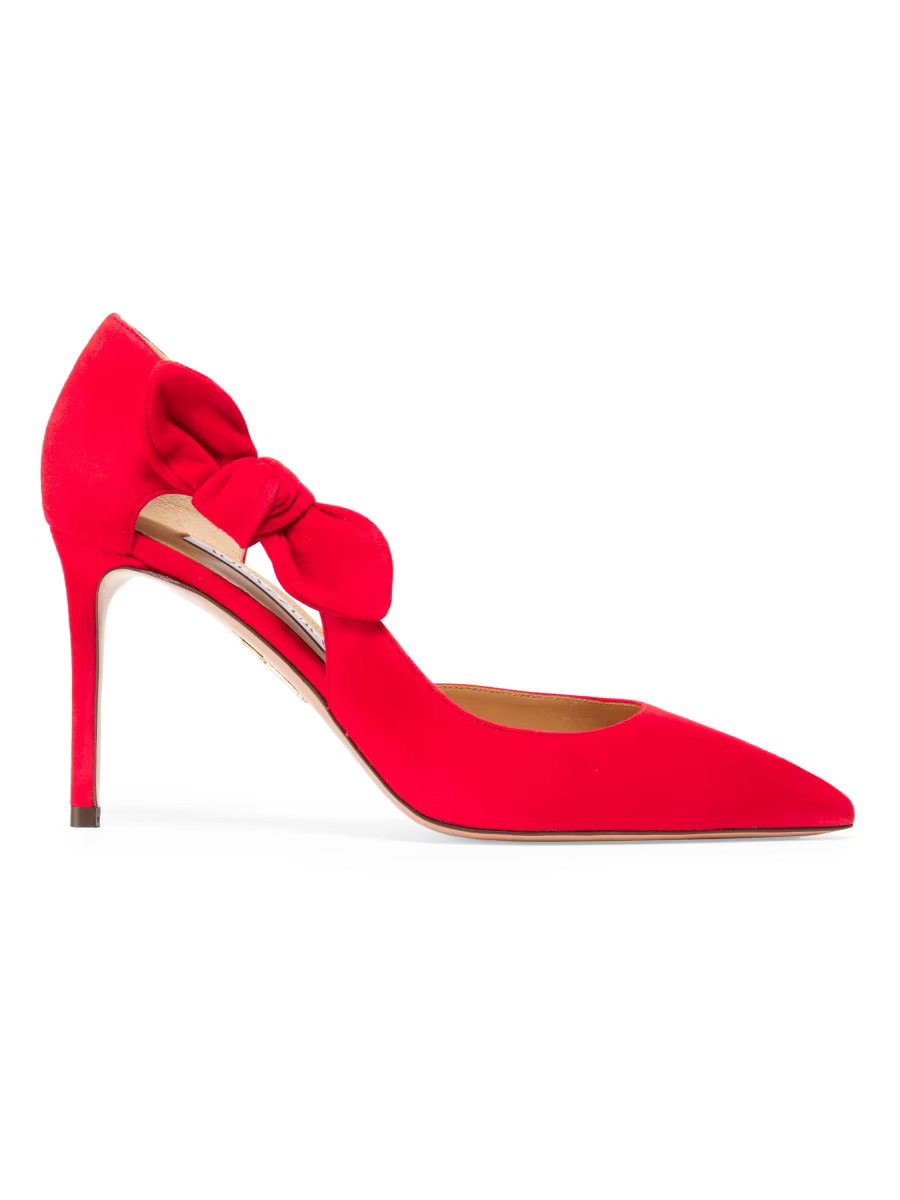 Very Bow Tie 85MM Suede D'Orsay Pumps | Saks Fifth Avenue