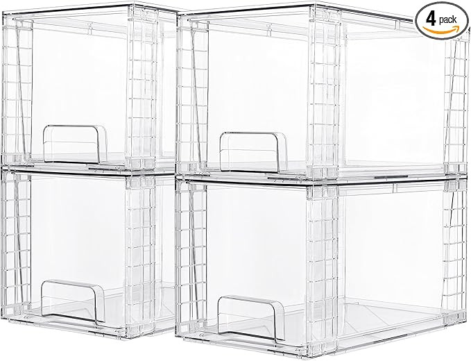 Vtopmart 4 Pack Large Stackable Storage Drawers,Easily Assemble Acrylic Bathroom Closet Undersink... | Amazon (US)