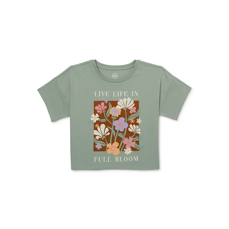 Wonder Nation Girls, Live Life In Full Bloom, Crew Neck, Short Sleeve, Graphic T-Shirt, Sizes 4-1... | Walmart (US)