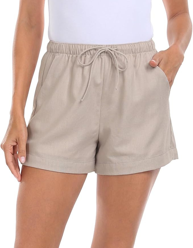 HDE Women's Linen Blend Drawstring Shorts High Waisted 4" Inseam Summer Shorts | Amazon (US)