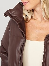 Mock-Neck Faux-Leather Puffer Jacket for Women | Old Navy (US)