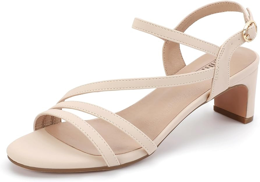 IDIFU IN2 Strappy Heels for Women Block Chunky Heels Sandals Slingback Open Toe Low Heels Dress S... | Amazon (US)