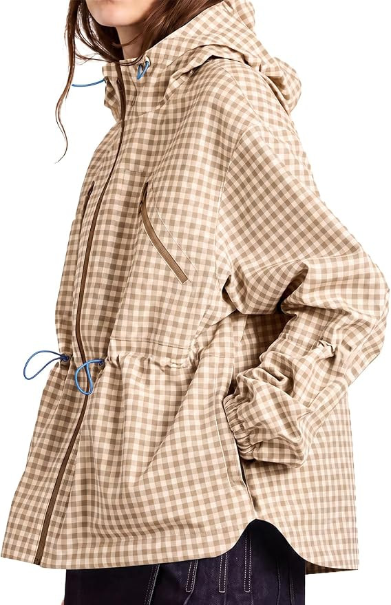 Fisoew Womens Rain Jacket Waterproof Plaid Raincoat Hooded Outdoor Shackets | Amazon (US)