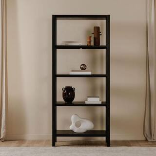 NADAAL STUDIOS Corlina 80 in. Tall Black Solid Ash Wood 4-Shelf Modern Bookcase with Beveled Edge... | The Home Depot