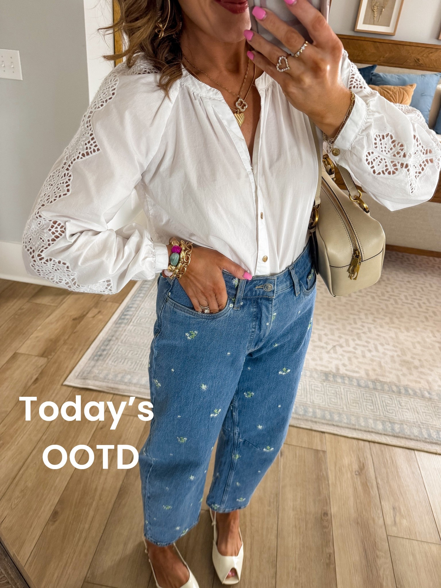 OOTD but make it ALL Walmart 🙌✨ Head-to-toe Walmart fashion and I am obsessed with these brand new embroidered barrel jeans that were just put online!! 💙🌼 The fit is SO good — that relaxed barrel leg silhouette with the cutest little embroidered details makes them feel designer-inspired without the designer price tag.

Paired them with this romantic white lace sleeve blouse (hello elevated basics 🤍), neutral flats, and gold accessories for an easy spring outfit idea that works for brunch, date night, church, or everyday mom life. The mix of feminine + relaxed denim is my favorite combo right now.



Run don’t walk because these jeans JUST dropped online and I have a feeling they won’t stay in stock long 🛒💙 Everything is linked in my LTK!

#WalmartFashion #WalmartStyle #WalmartFinds #AffordableFashion #SpringStyle #BarrelJeans #DenimTrends #SpringOutfits #MomStyle #LTKStyle

#LTKmomlife #LTKPetite