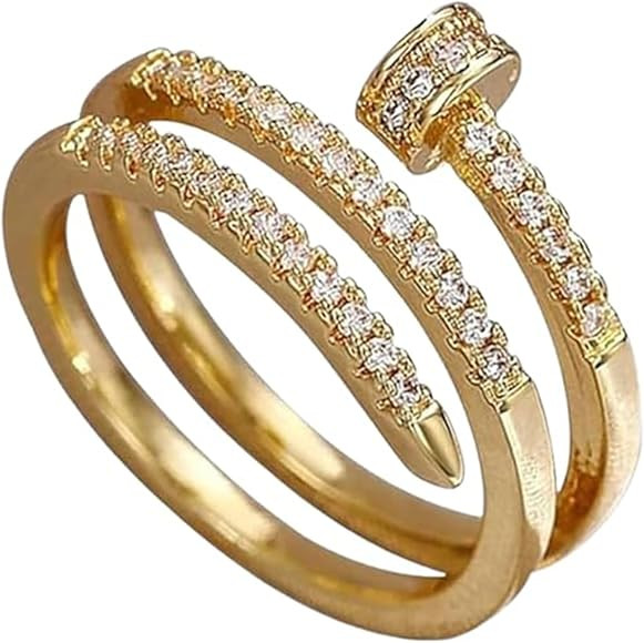 Double Inlaid Zirconia Gold Stainless Steel Nail Ring,Creative Spiral Multi-layer Nail Rings,Vers... | Amazon (CA)