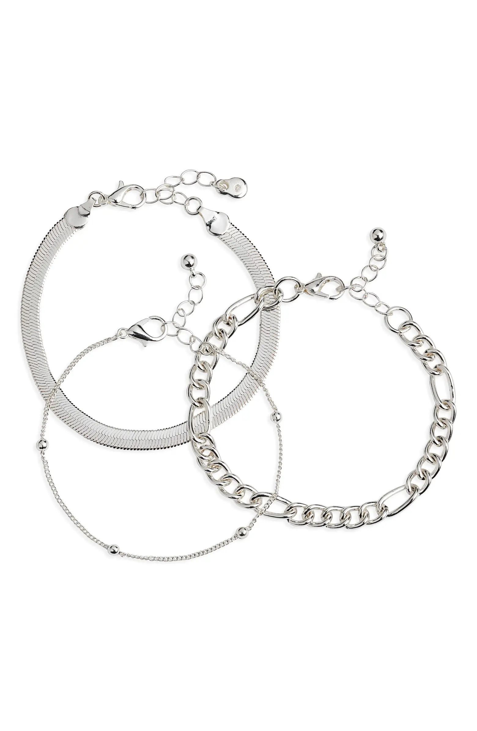 Sterling Silver Dipped Assorted Set of 3 Chain Bracelets | Nordstrom