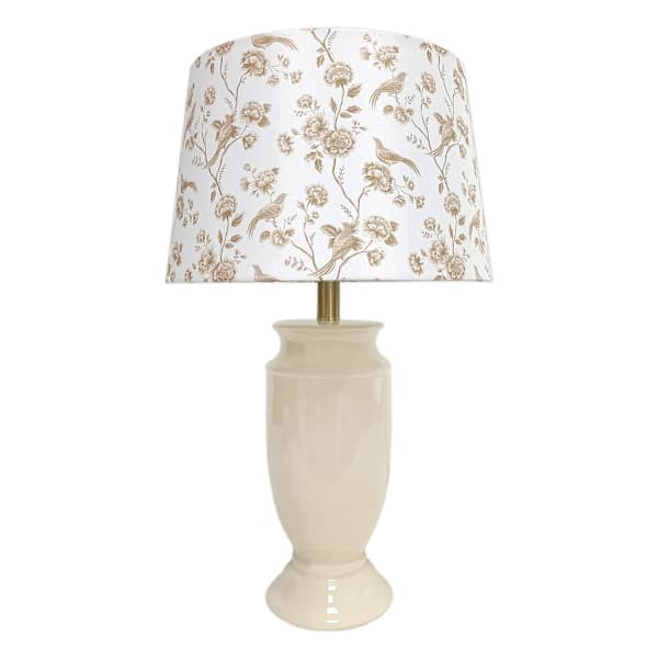 Off White Ceramic Crackle Lamp with Chinoiserie Print Shade, 22" | At Home