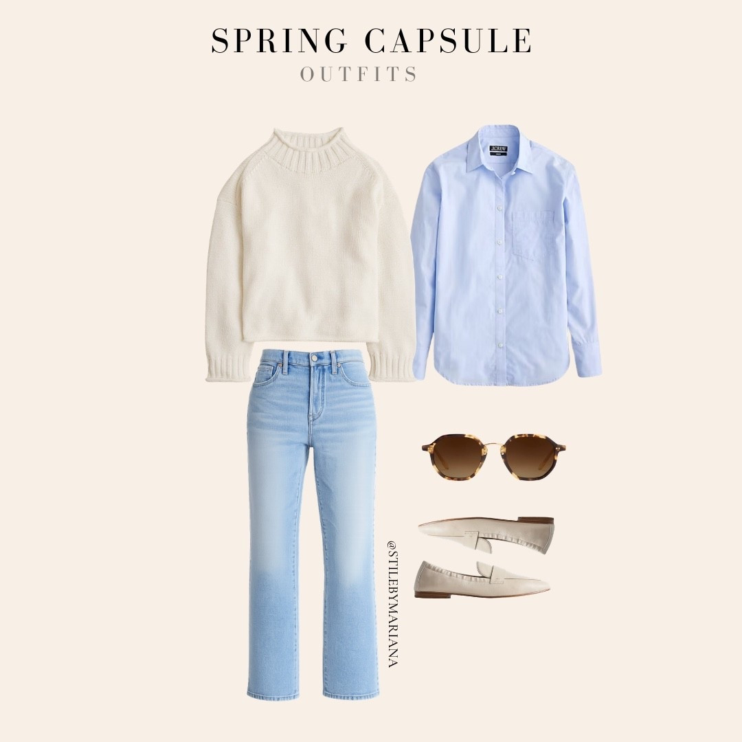 Spring Capsule 2026 outfit 
Casual outfit with light wash wide leg crop jeans and shirt 
Sunglasses and loafers 
Perfect for school drop off, coffee run, lunch date etc

#LTKSeasonal #LTKgrwm #LTKootd