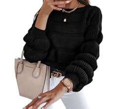 PRETTYGARDEN Women's 2023 Fall Sweaters Casual Crew Neck Pullover Long Puff Sleeve Loose Plain Ch... | Amazon (US)