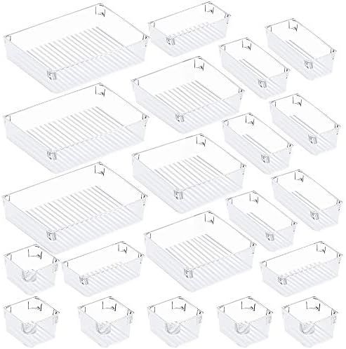 Puroma 21-pcs Desk Drawer Organizer Trays, 4 Different Sizes Large Capacity Plastic Bins Kitchen ... | Amazon (US)
