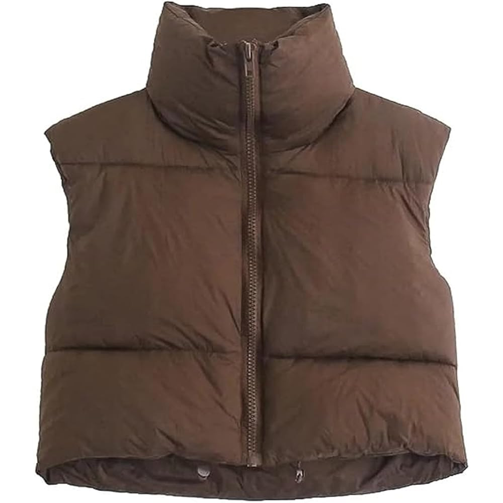 Shiyifa Women's Fashion High Neck Zipper Cropped Puffer Vest Jacket Coat | Amazon (US)