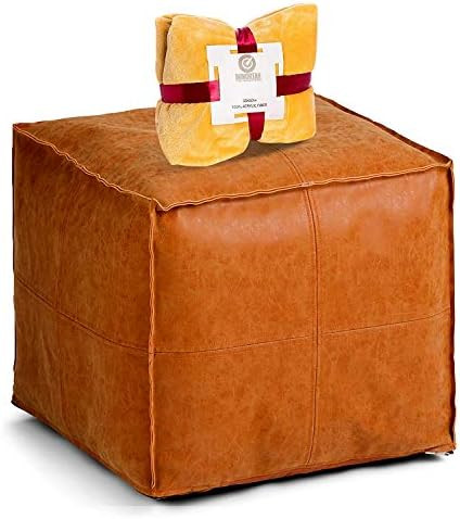 Pouf Ottoman Foot Rest, Unstuffed Handmade Leather Pouf 17.7x17.7x17.7 inches, Poufs for Living R... | Amazon (US)
