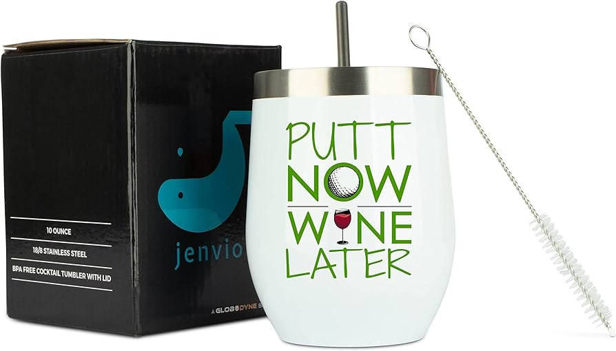 JENVIO Golf Gifts for Women | White Stainless Steel Wine Tumbler Sliding Lid and Straw | Funny Fe... | Amazon (US)