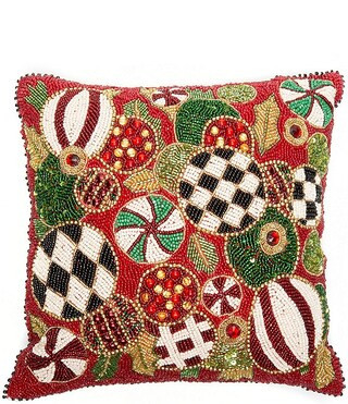 Holiday Collection Jolly Beaded Ornaments Throw Square Pillow | Dillard's