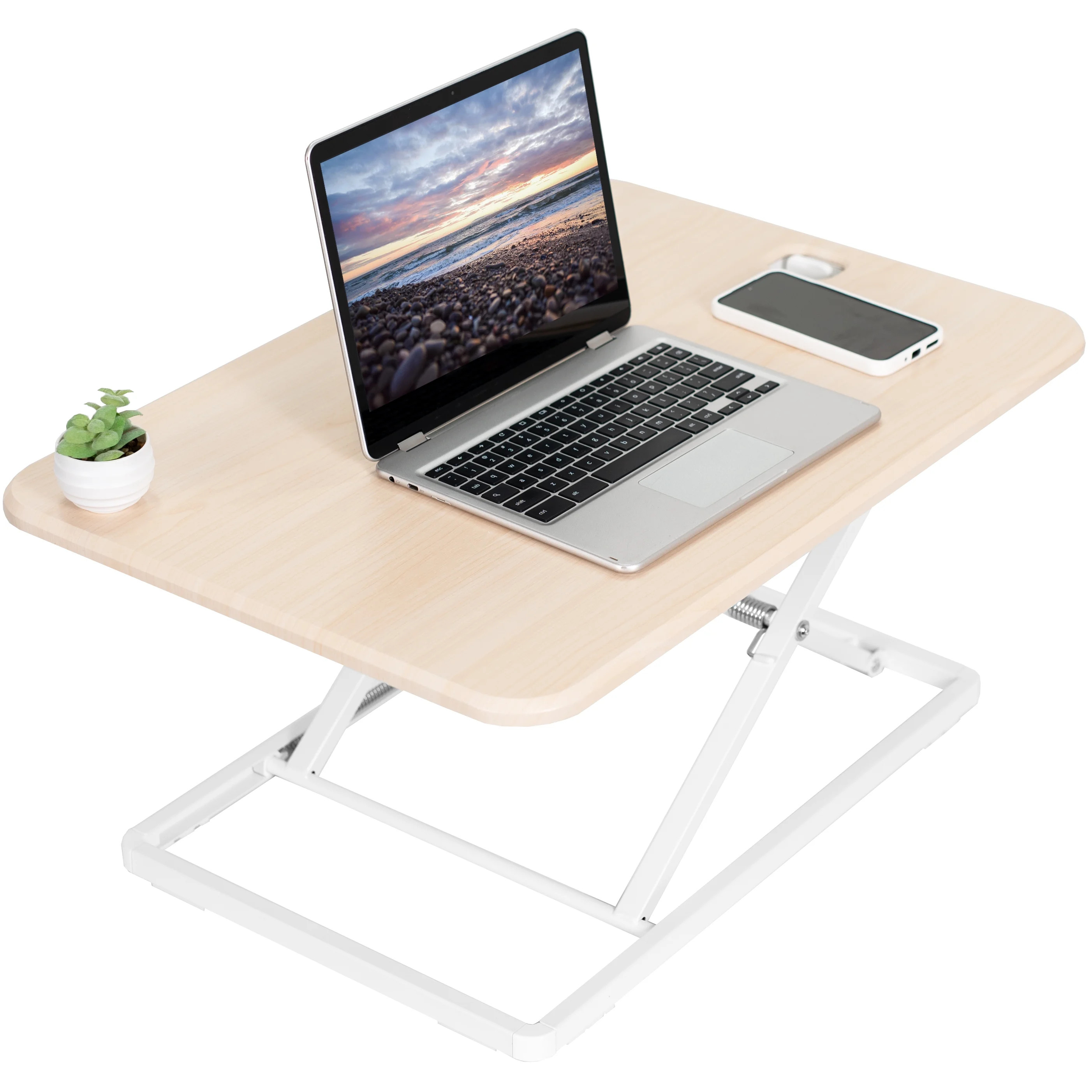 VIVO Light Wood / White Ultra Slim 26" Desktop Converter, Sit Stand Riser | Walmart (US)