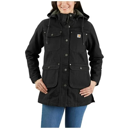 Carhartt Women's Loose Fit Weathered Duck Coat Black Large | Walmart (US)