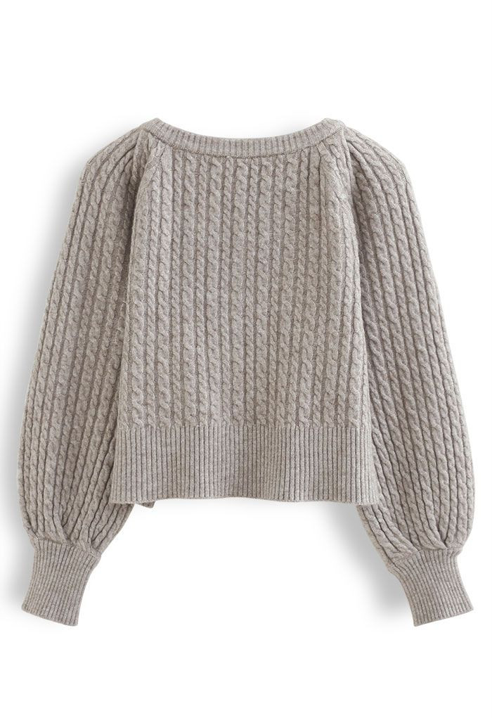 Braid Knit Button Down Crop Cardigan in Linen | Chicwish