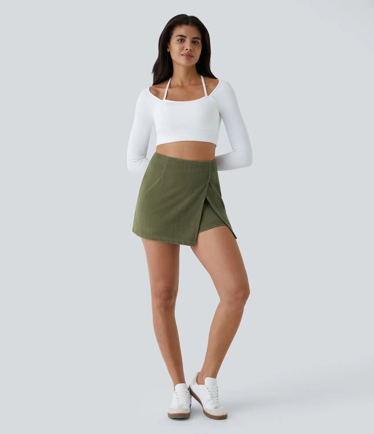 Women’s High Waisted Back Zipper Split Hem 2-in-1 Corduroy Casual Skirt - Halara | HALARA