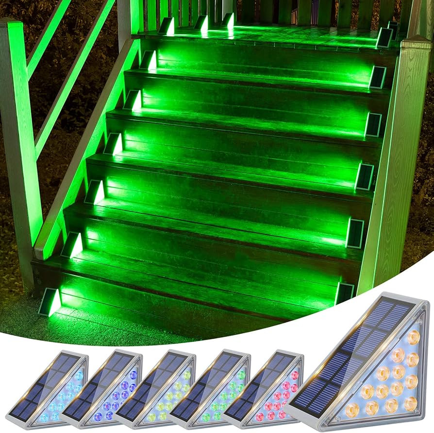VOLISUN Solar Stair Lights 6 Pack, 7 Fixed Colors, Solar Step Lights Outdoor Waterproof IP67, LED... | Amazon (US)