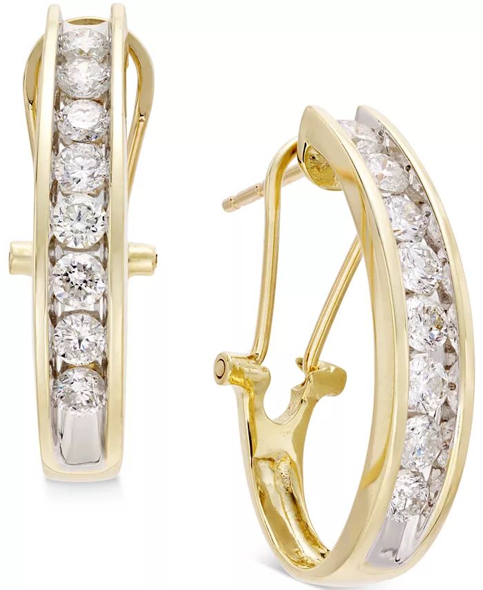 Macy's Diamond J Hoop Earrings (1 ct. t.w.) in 10k Gold, White Gold or Rose Gold & Reviews - Earr... | Macys (US)