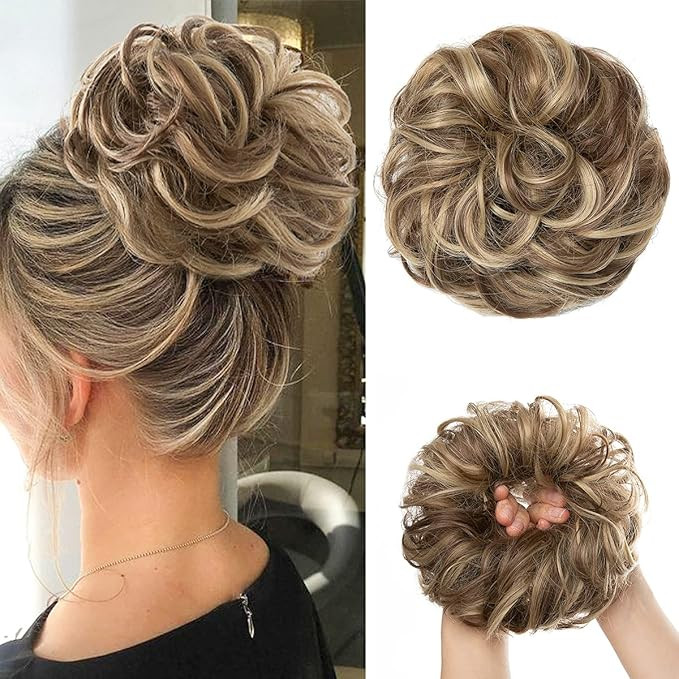 Large Messy Bun Hair Piece Wavy Curly Scrunchies Synthetic Chignon Ponytail Hair Extensions Thick... | Amazon (US)